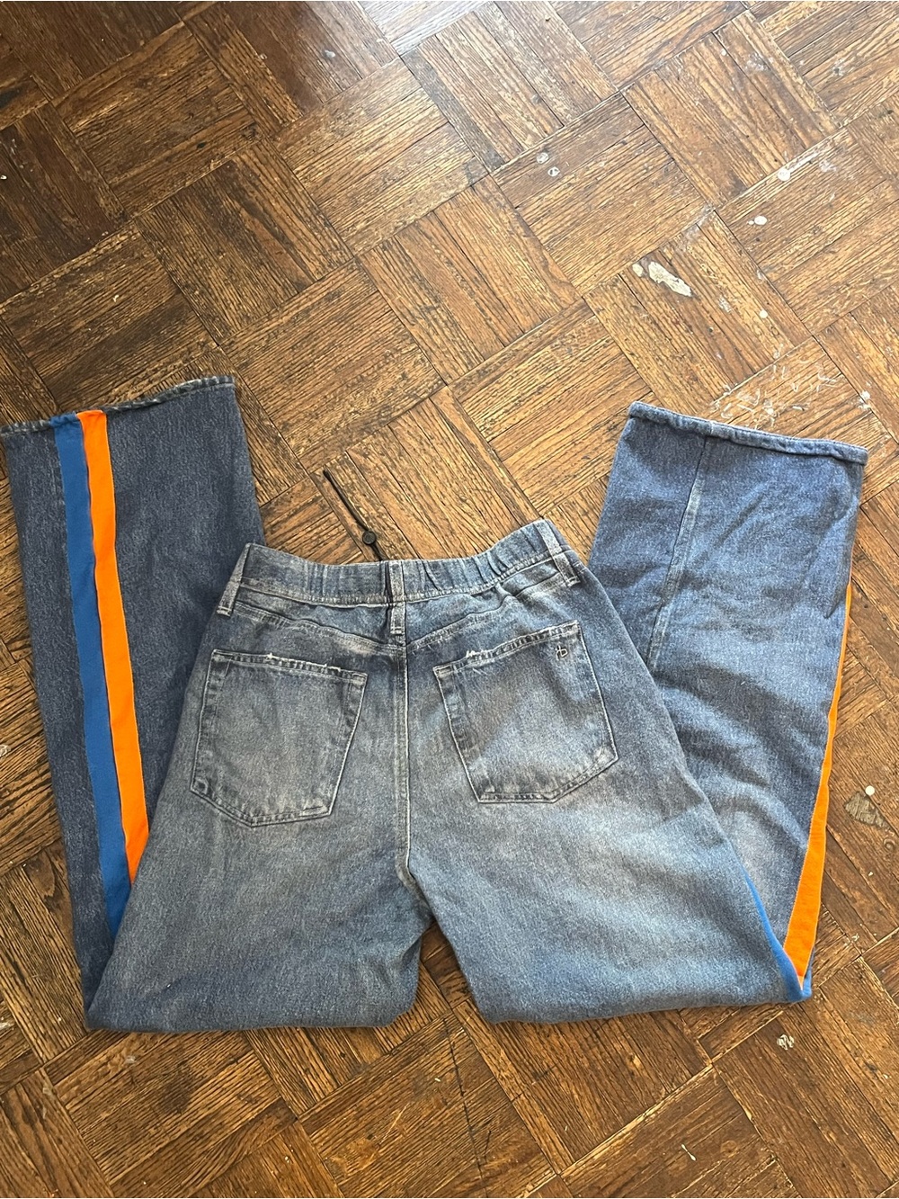 RAG AND BONE MIRAMAR Wide-Leg PULL ON Jeans with Orange & Blue Side Stripe XS, - Picture 7 of 12